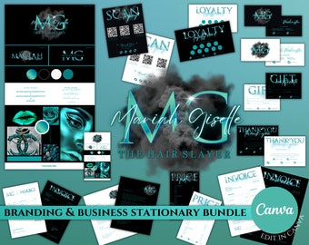 Teal/Turquoise Beauty Branding Kit Bundle| Luxury Business Stationery for Salon, Makeup Artist, Hair Stylist, Nail Tech, Eyelash Tech| Logo