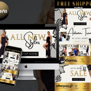 DIY Web Banner Kit| Shopify Wix Clothing Boutique Website Design Templates| Luxury Web Banner Templates| Canva| Boutique Retail Branding