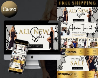 DIY Web Banner Kit| Shopify Wix Clothing Boutique Website Design Templates| Luxury Web Banner Templates| Canva| Boutique Retail Branding