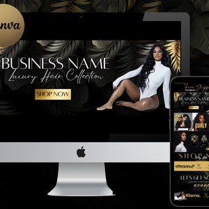 DIY Hair Website Banner Kit| Shopify  Hair Extensions or Wig Boutique Store Design| Website Design Templates Set| Canva| Retail Store