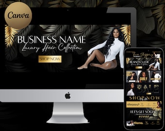 DIY Hair Website Banner Kit| Shopify  Hair Extensions or Wig Boutique Store Design| Website Design Templates Set| Canva| Retail Store