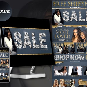 Hair Website Banner Kit| DIY Schmuck | Haarverlängerungen oder Perücken-Boutique-Shop-Design| Website-Design-Vorlagen | Leinwand| Blau und Gold