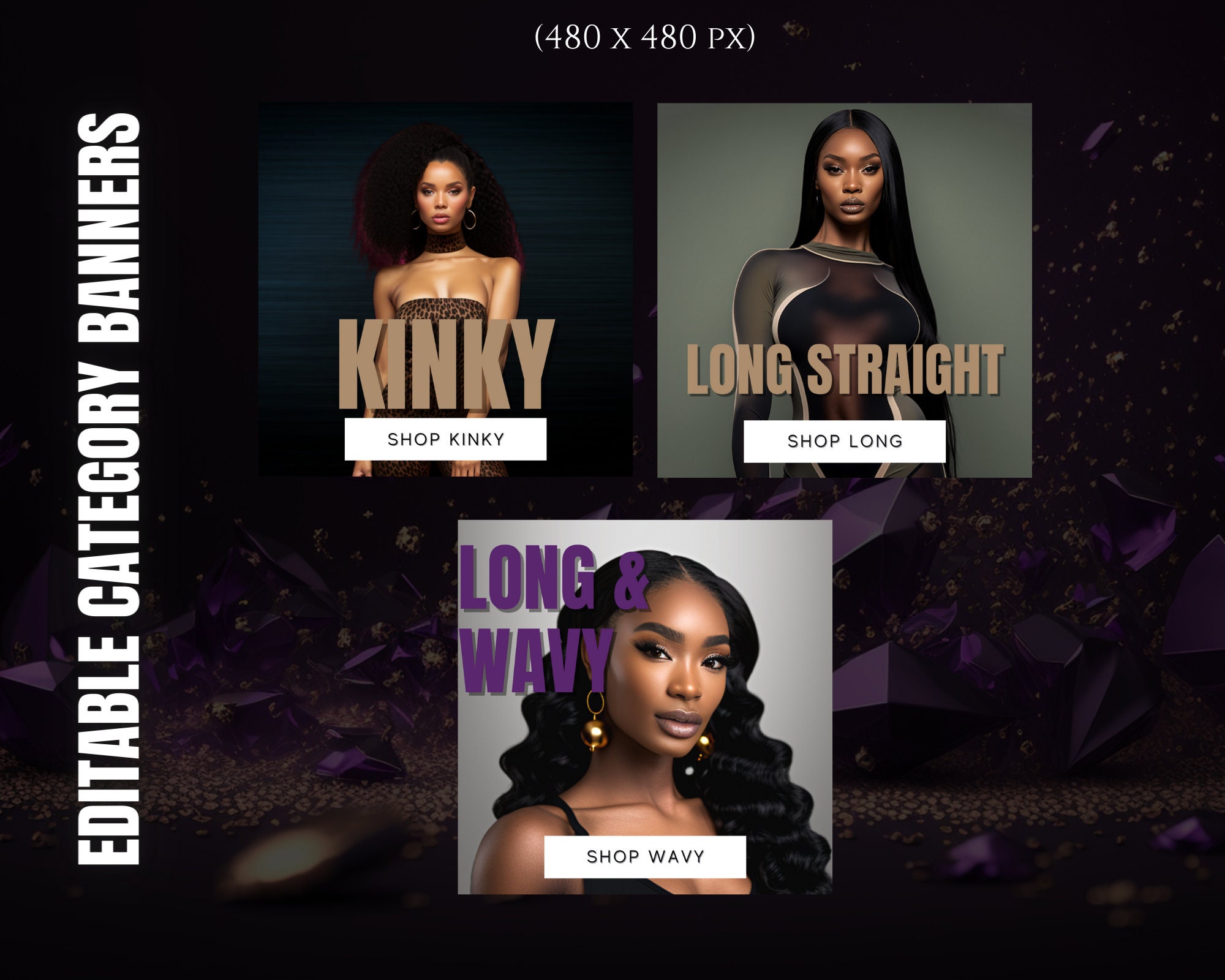 DIY Hair site Banner Kit Shopify Wix Hair Extensions or Etsy