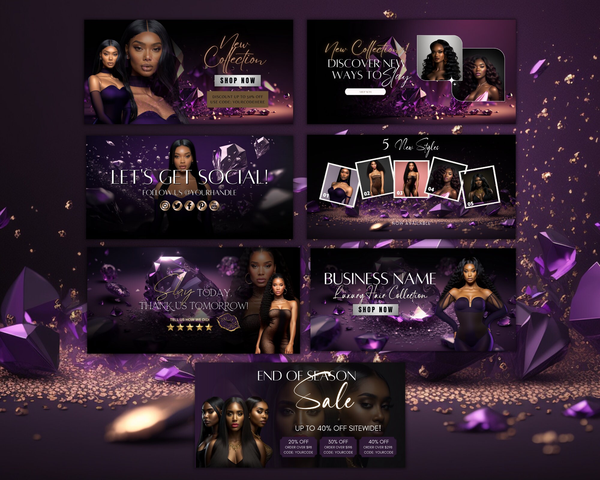 DIY Hair site Banner Kit Shopify Wix Hair Extensions or Etsy