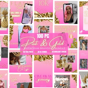 Instagram Post Templates| Ig Branding Kit| Pink and Gold Glam  Feed Posts for Blogger or Boutique Clothing Business| Customizable in Canva