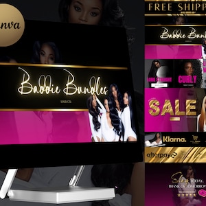 DIY Hair Website Banner Kit| Shopify  Hair Extensions or Wig Boutique Store Design| Website Design Templates Set| Canva| Retail Store