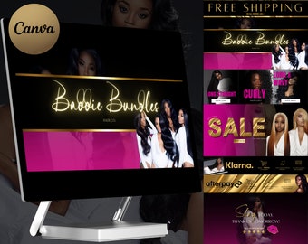 DIY Hair Website Banner Kit| Shopify  Hair Extensions or Wig Boutique Store Design| Website Design Templates Set| Canva| Retail Store
