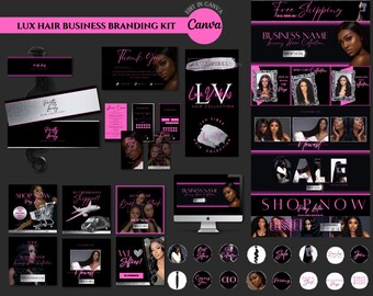 Pink and Silver Hair Business Starter Kit| DIY Luxury Hair Branding Kit| Logo| Web Banner Kit| Instagram Templates| Social Media Flyers