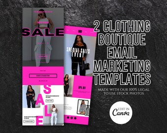 DIY Email Marketing Newsletter Templates for Clothing Boutique Business| Edit in Canva| Black, White and Pink| Sale