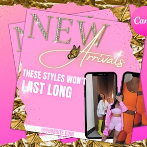 DIY New Arrivals Social Media Flyer| Pink and Gold Editable in Canva| Ecommerce, Instagram Boutique Flyer Template| Beauty Ig Feed Post