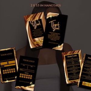 Luxury Hair Branding Kit, Hang Tags and Thank You Card Kit| DIY Canva Templates| Printable Glam Luxury Hair Extensions or Wig Branding image 5