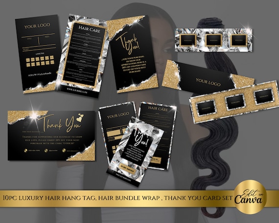 Luxury Black and Gold Hair Bundle Wrap, Hang Tags and Thank  display picture 1