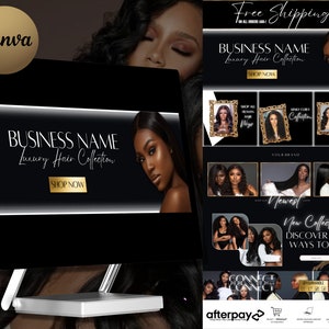 DIY Hair Website Banner Kit| Shopify Wix Hair Extensions or Wig Boutique Store Design| Website Design Templates Set| Canva| Retail Store