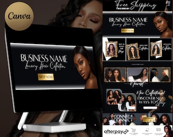 DIY Hair Website Banner Kit| Shopify Wix Hair Extensions or Wig Boutique Store Design| Website Design Templates Set| Canva| Retail Store