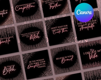 30 Instagram Quote Templates| Girl Boss Motivational Posts| Black and Rose Gold Instagram Feed Canva Templates| Social Media Branding| Ig