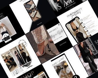 60 Black& White Luxury Boutique Instagram Templates | Social Media Marketing Canva Templates| Instagram posts for your online business|