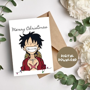 Anime Weihnachtskarte | PDF Sofort-Download | Anime-Feiertags-Karte | Digitale Weihnachtskarte | Anime druckbare Karte