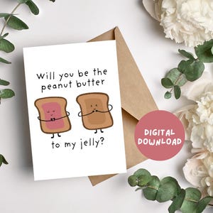 PB and J Valentine&#39;s Day Card | PDF Instant Download | Cute Love Card | Printable PB and J Anniversary Card | Fun Valentine’s Day Greeting