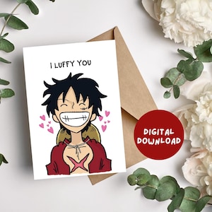 Tarjeta de San Valentín de anime / Descarga instantánea en PDF / Tarjeta de San Valentín de anime / Tarjeta imprimible de anime / Tarjeta de aniversario de anime