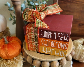 Fall Book Stack, Fall Tiered Tray Decor, Mini Wooden Books, Fall Decor, Pumpkin Patch, Scarecrows, Hayrides, Farmhouse, Rustic Decor, Orange