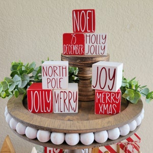 Christmas Word Blocks/Wooden Blocks/Christmas Decor/Tiered Tray Decor/Shelf Decor/Christmas Home Decor/Santa Decor/Red & White/Christmas