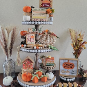 Fall Tiered Tray Decor, Fall Wooden Pumpkins, Fall Home Decor, Tiered Tray Decor, Home Decor, Decorative Trays, Wooden Fall Decor, Pumpkins