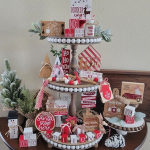 Santa Tiered Tray Decor/Santa Decor/Christmas Garland/Tiered Tray Decor/Christmas Decorative Tray/North Pole/Reindeer/Christmas Home Decor