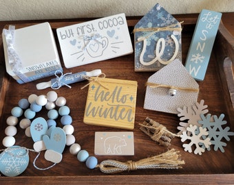 Winter Tiered Tray Decor Bundle/Winter decor/Let it Snow decor/Winter bundle/Tier Tray decor/Hello Winter/Snowflakes/Winter/Home Decor/Snow