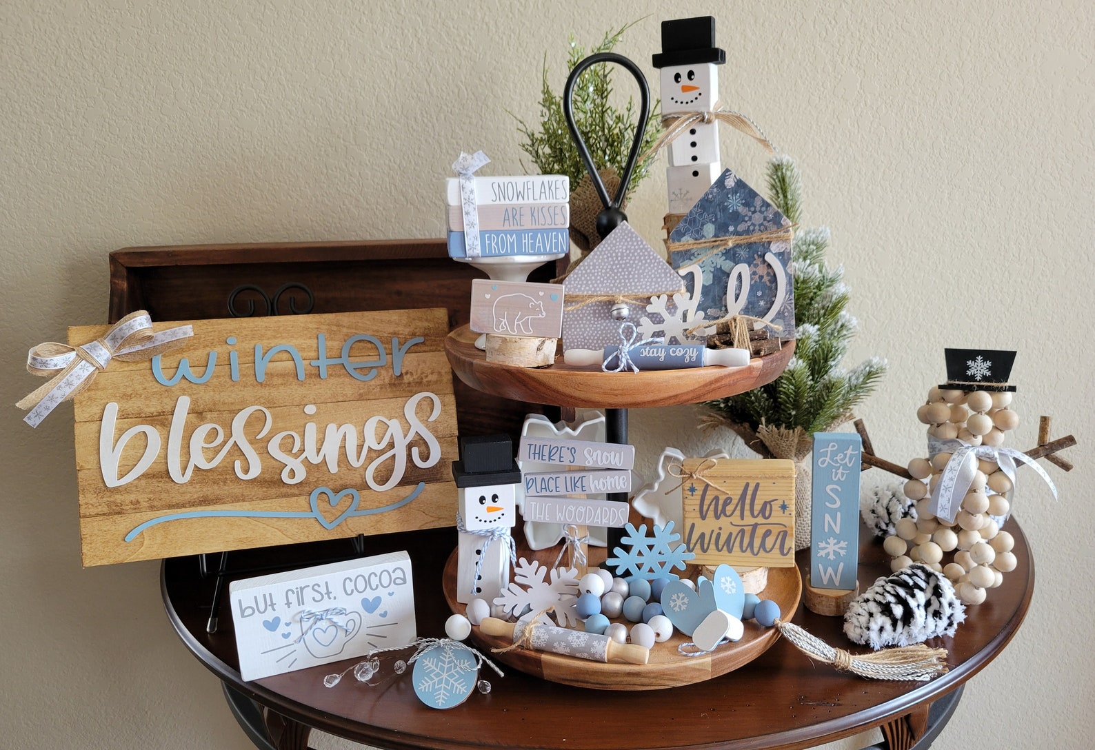 Winter Tiered Tray Decor Winter Decor Let It Snow Decor Etsy