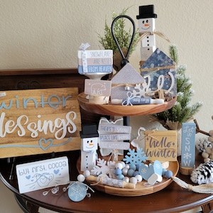 Winter Tiered Tray Decor, Winter decor, Let it Snow decor, Snowman, Winter garland, Tiered Tray decor, Hello Winter, Snowflakes, Christmas