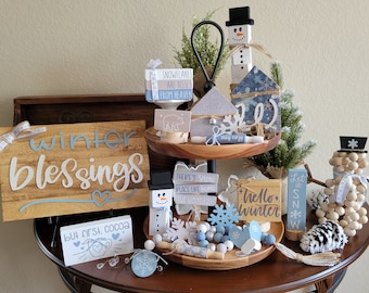 Winter Tiered Tray Decor, Winter decor, Let it Snow decor, Snowman, Winter garland, Tiered Tray decor, Hello Winter, Snowflakes, Christmas