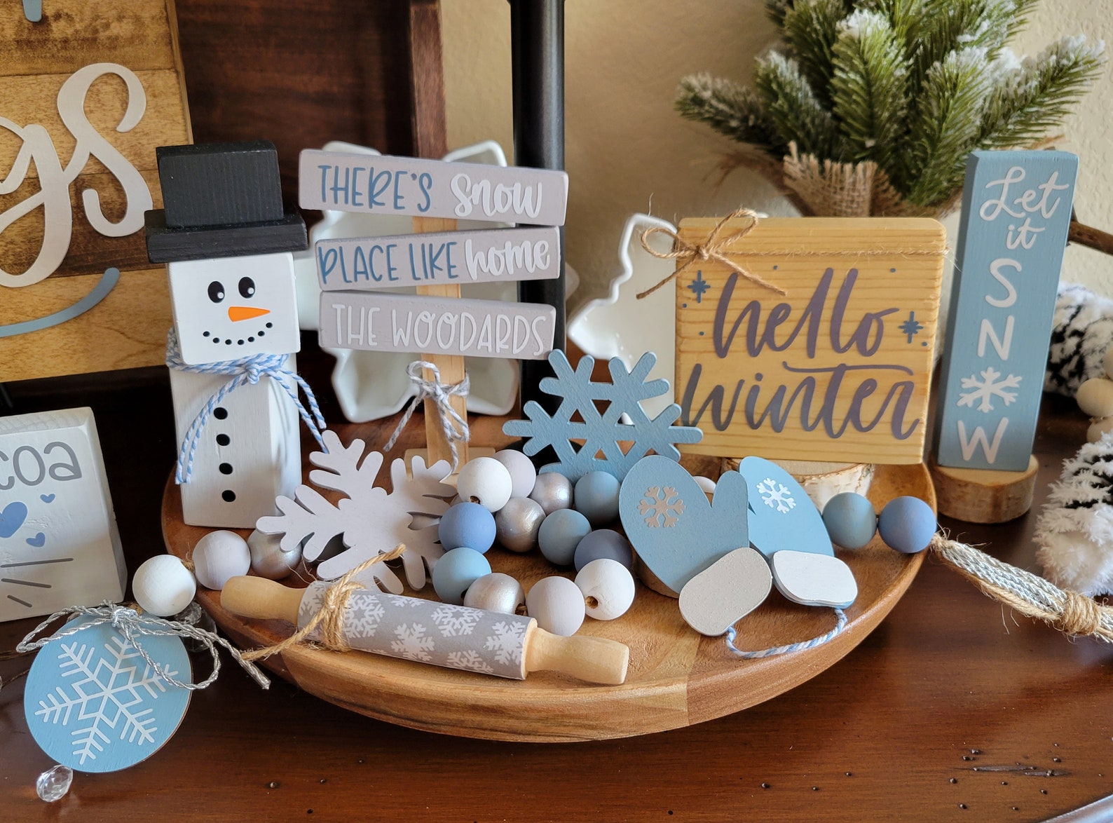 Winter Tiered Tray Decor Winter Decor Let It Snow Decor Etsy