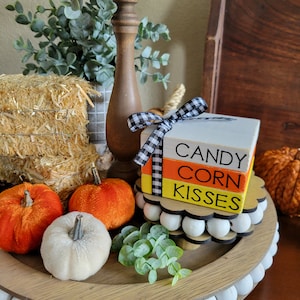 Halloween Book Stack, Halloween Tiered Tray Decor, Mini Wooden Books, Halloween Decor, Candy Corn, Farmhouse, Rustic Decor, Orange, Yellow