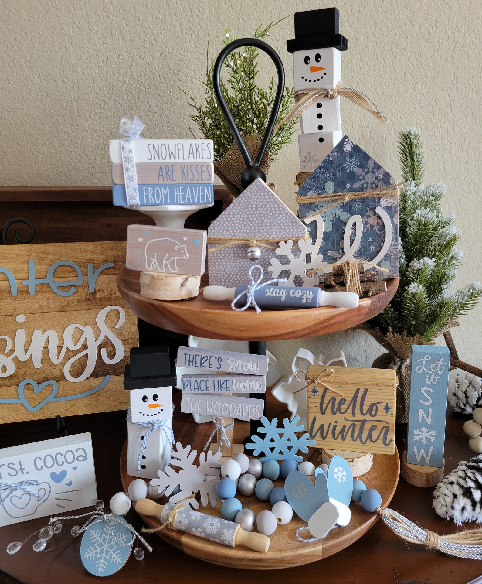 Winter Tiered Tray Decor Winter Decor Let It Snow Decor Etsy