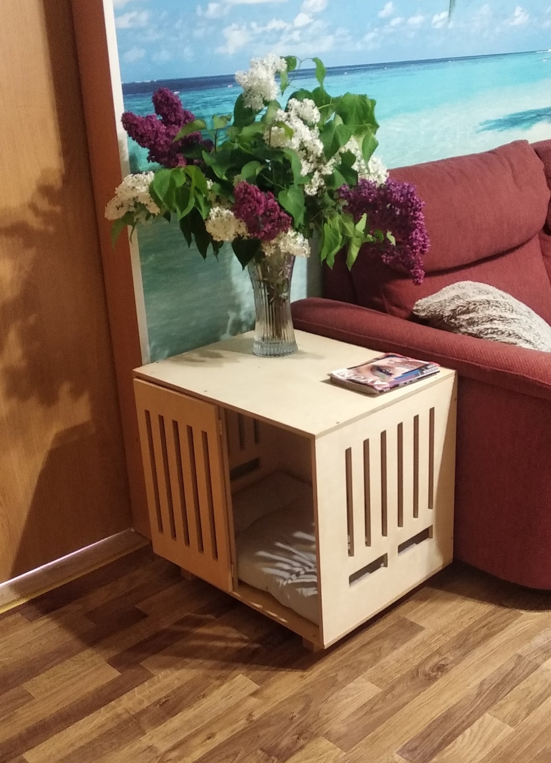 Image showcasing Modern Dog Crate With Hinged Door With a Latch. Dog Kennel, Dog House ...