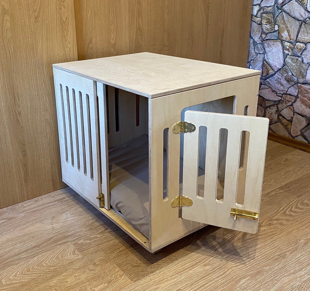 Image showcasing Modern Baltic Birch Dog Crate: Indoor Dog House With Double Door - Etsy