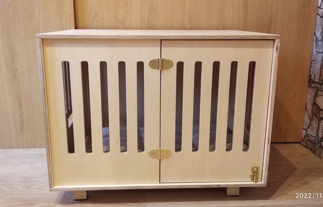Picture of Handmade Wooden Dog Crate, Indoor Kennel With Hinged Door - Etsy