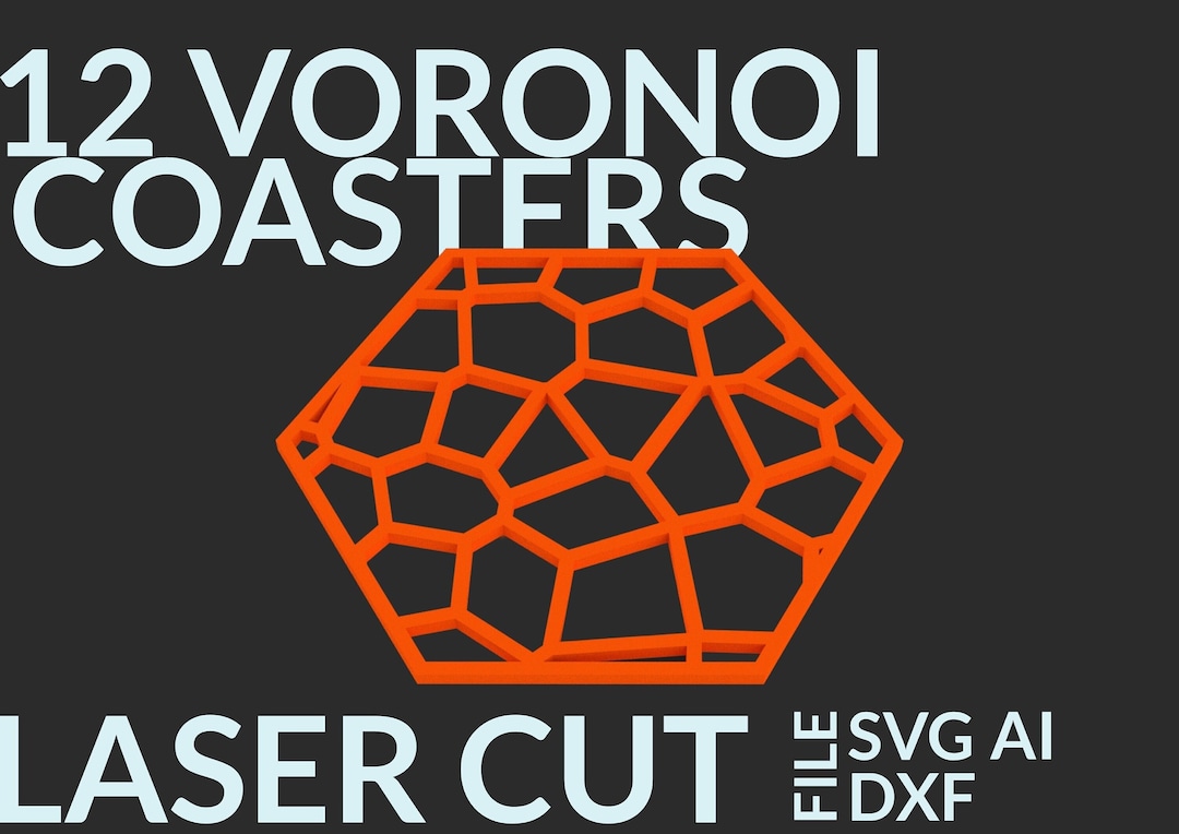 12 Laser Cut Hexagonal Voronoi Pattern Coasters Digital File Digital