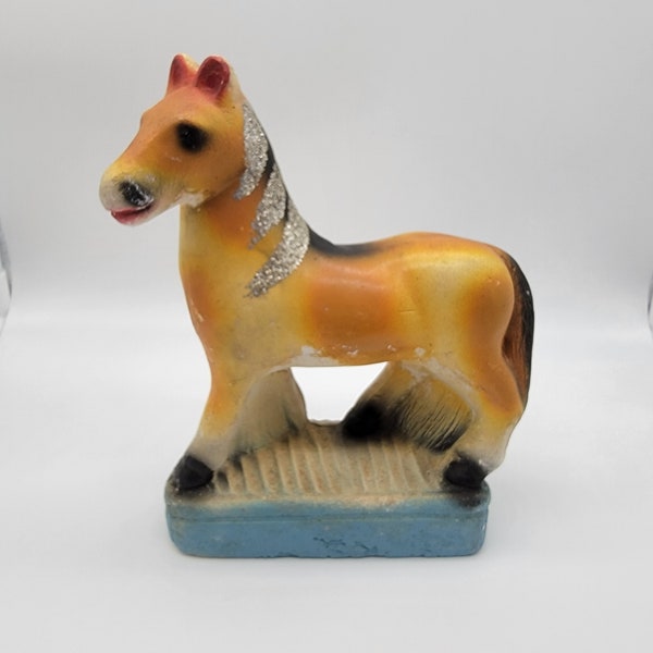 1940's Chalkware Carnival Prize Horse Pony Silver Glitter Mane