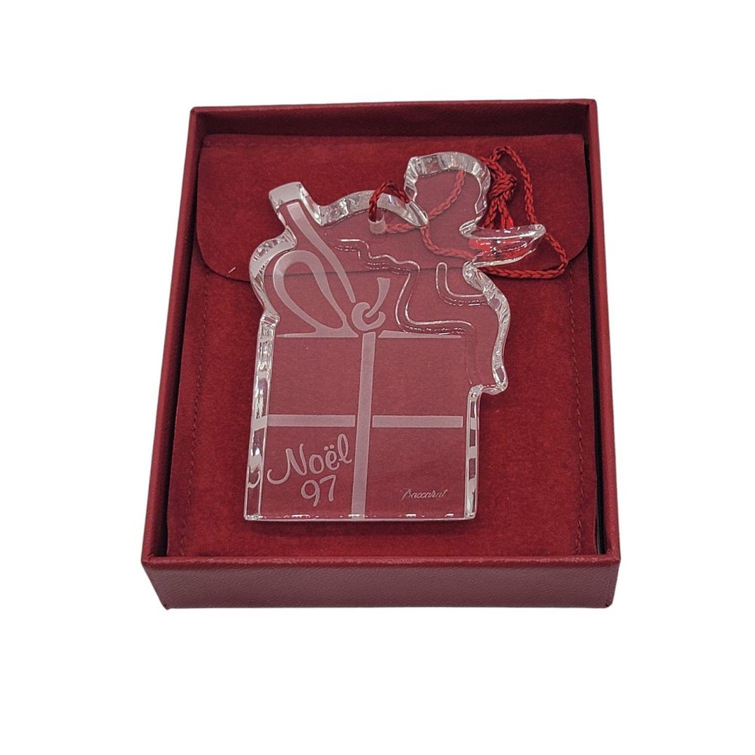 置物 Baccarat Baccarat 1997 Noël Crystal Present Ornament With Angel