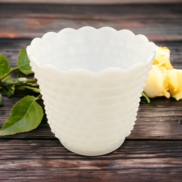 Fire King Hobnail And Bars Milk Glass Planter Vase