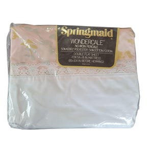 Springmaid Wondercale No-Iron Percale Double Flat Sheet Floral Lace Trim 81x104&quot;