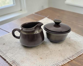 Franciscan Madeira Vintage Creamer Covered Sugar Bowl Set Brown Green Stoneware