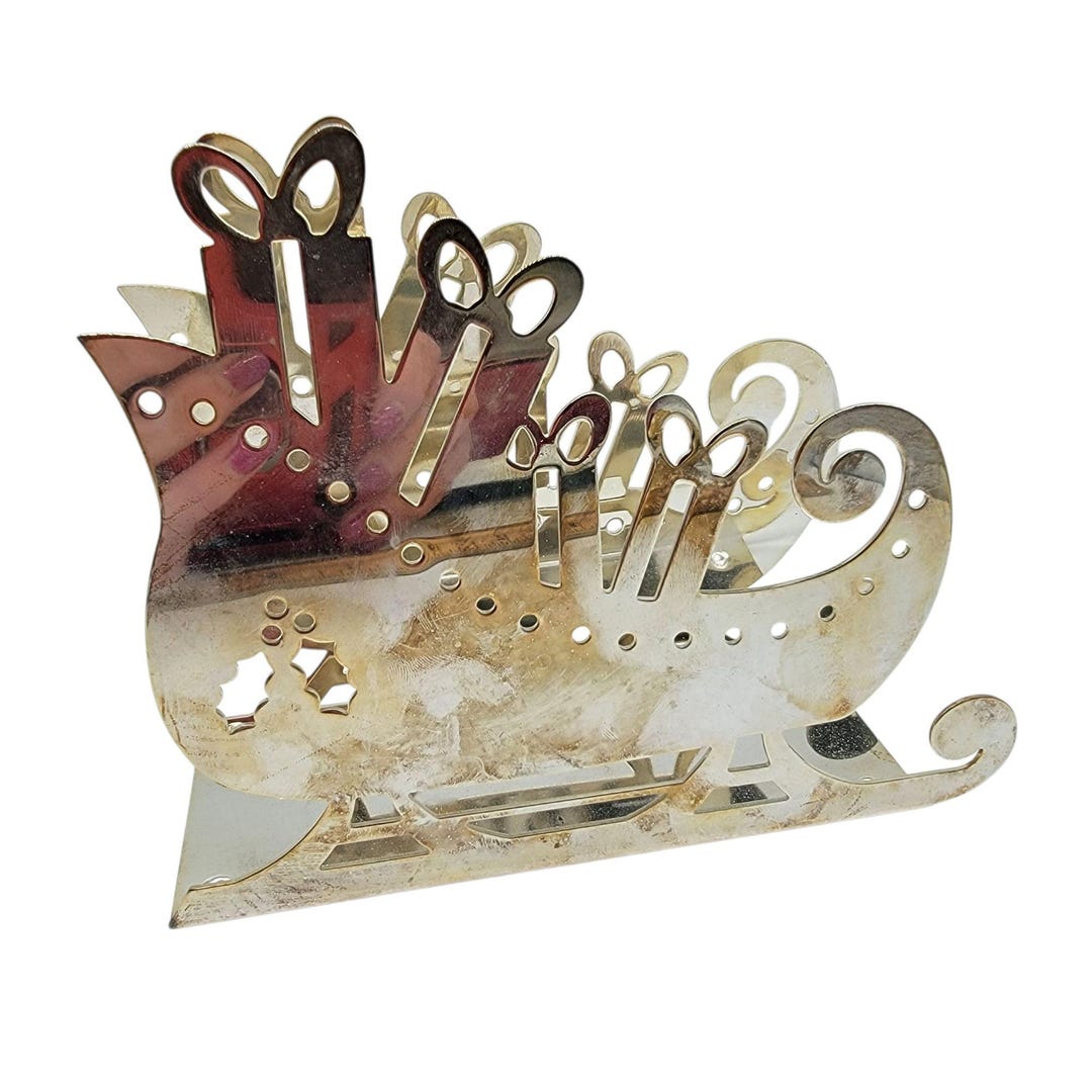 Silver Plated Sleigh Napkin Card Holder Christmas Decor Etsy