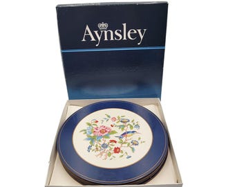 Aynsley Pembroke blauw-witte placemats met bloemen en kurken achterkant, set van 5 met doos