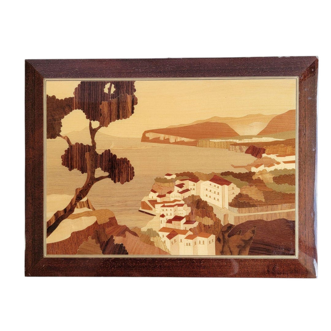 Italiann Inlay Designs Handcrafted Italian Inlaid Wood Marquetry Wall Art Coastal Village ...