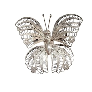 Vintage Spun Sterling Silver Filigree Butterfly Brooch Pin