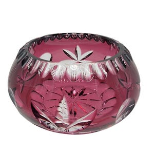 Cranberry Cut To Clear Boho Crystal Glass Rose Bowl