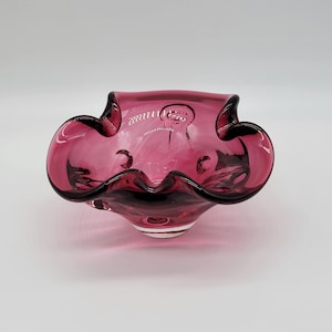 Cranberry Art Glass Ashtray Trinket Bowl