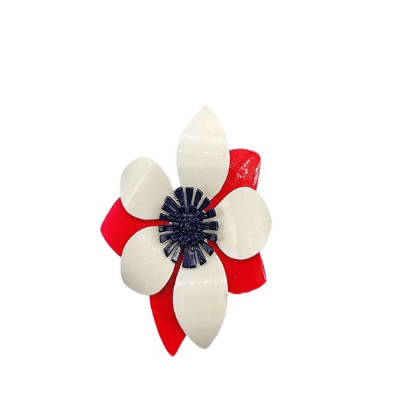 Vintage Red White Blue Enamel Flower Brooch Pin P… - image 3